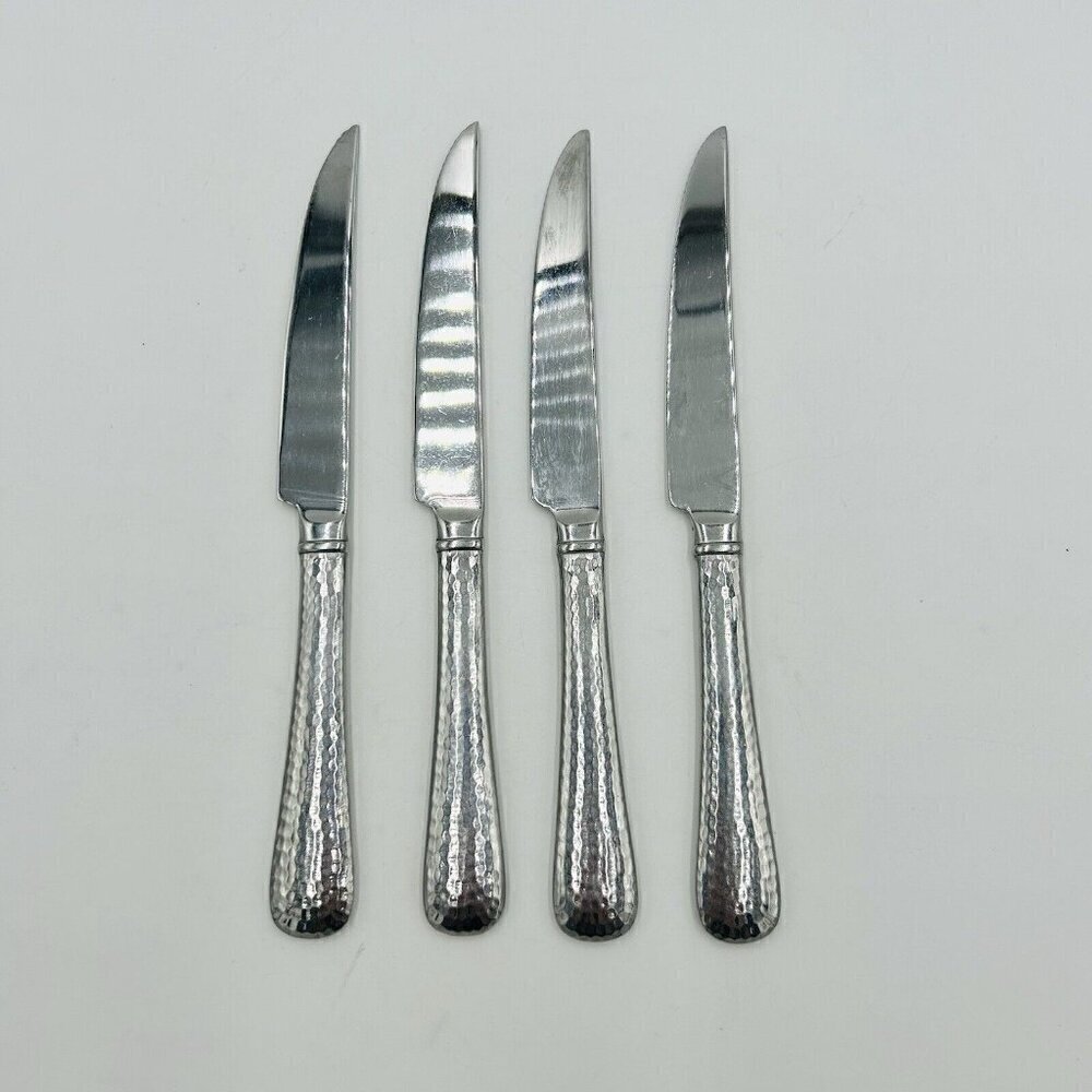 Reed and Barton Heritage Mint Hammered Stainless Steak Knives 9” Set of 4